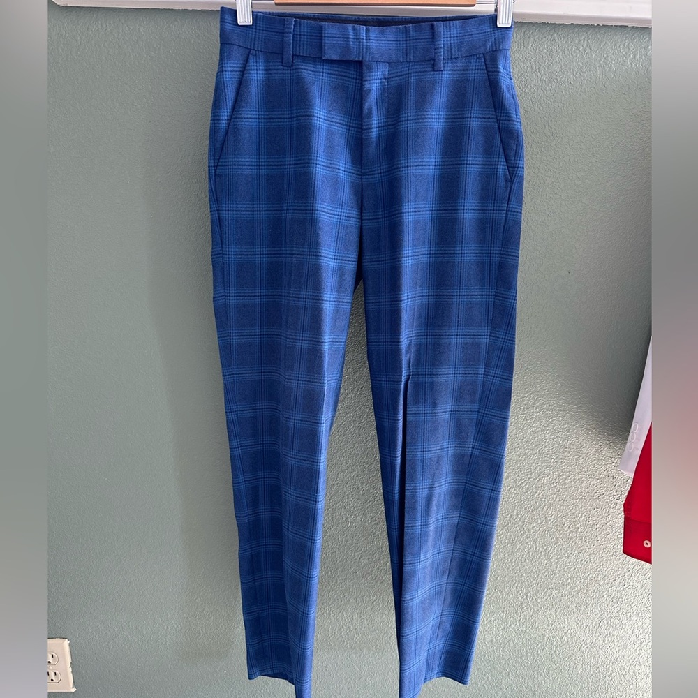Calvin Klein boys blue plaid pants
